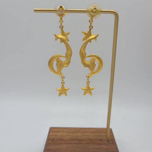 Kirks Folly Vintage Gold Tone Moon and Start Mermaid Earrings NWOT! - Picture 7 of 16